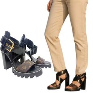 Louis Vuitton Star Trail Monogram Glazed Leather Sandals Black Size 37